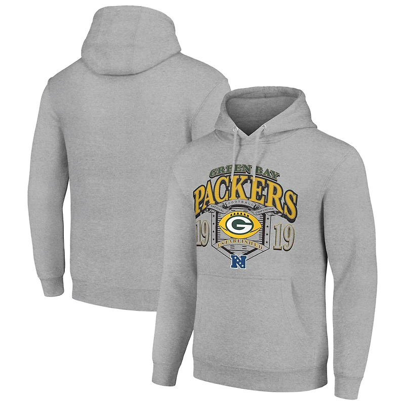 Men's Starter Heather Gray Green Bay Packers 80s Retro Pullover Hoodie