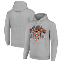 Men's Starter Heather Gray Miami Dolphins 80s Retro Pullover Hoodie