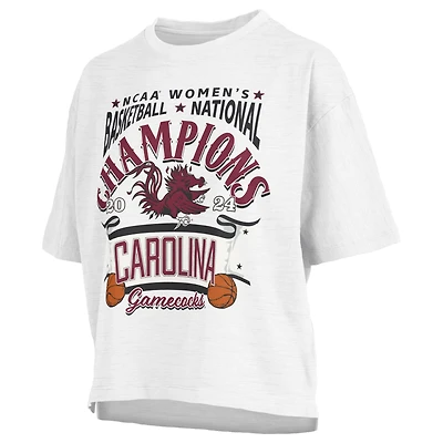 Women's Pressbox White South Carolina Gamecocks 2024 NCAA Women's Basketball National Champions Waist Length Oversized T-Shirt