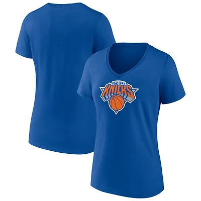 Women's Blue New York Knicks Primary Logo V-Neck T-Shirt