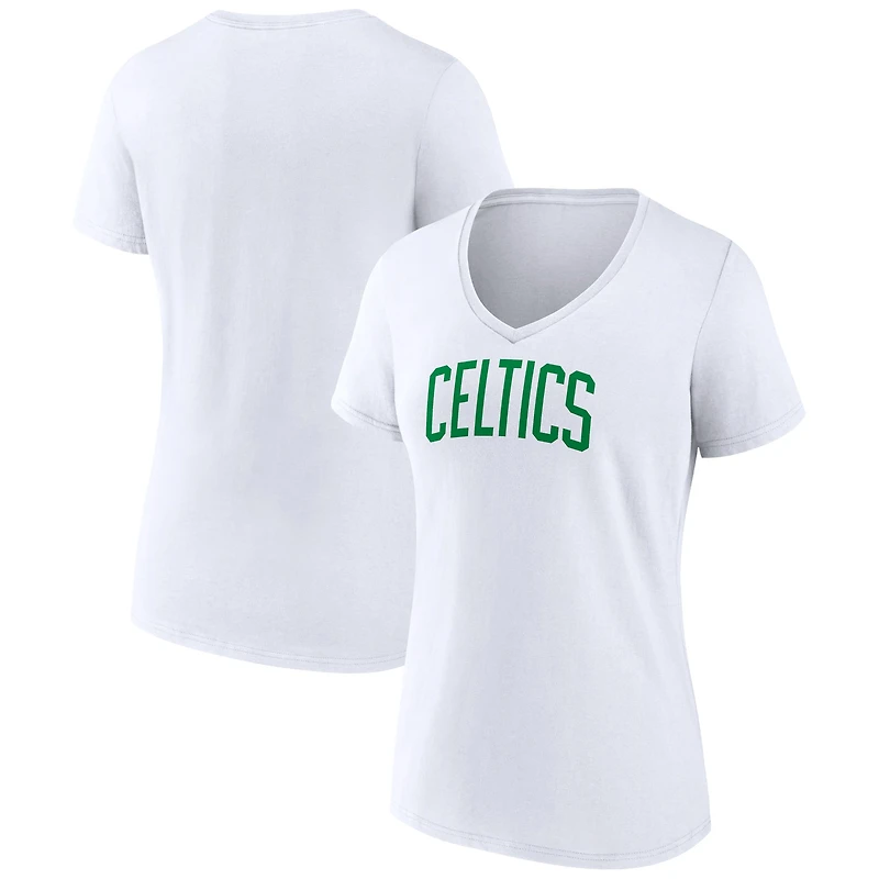 Women's White Boston Celtics Wordmark Home V-Neck T-Shirt