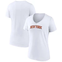 Women's  White New York Knicks Wordmark Home V-Neck T-Shirt