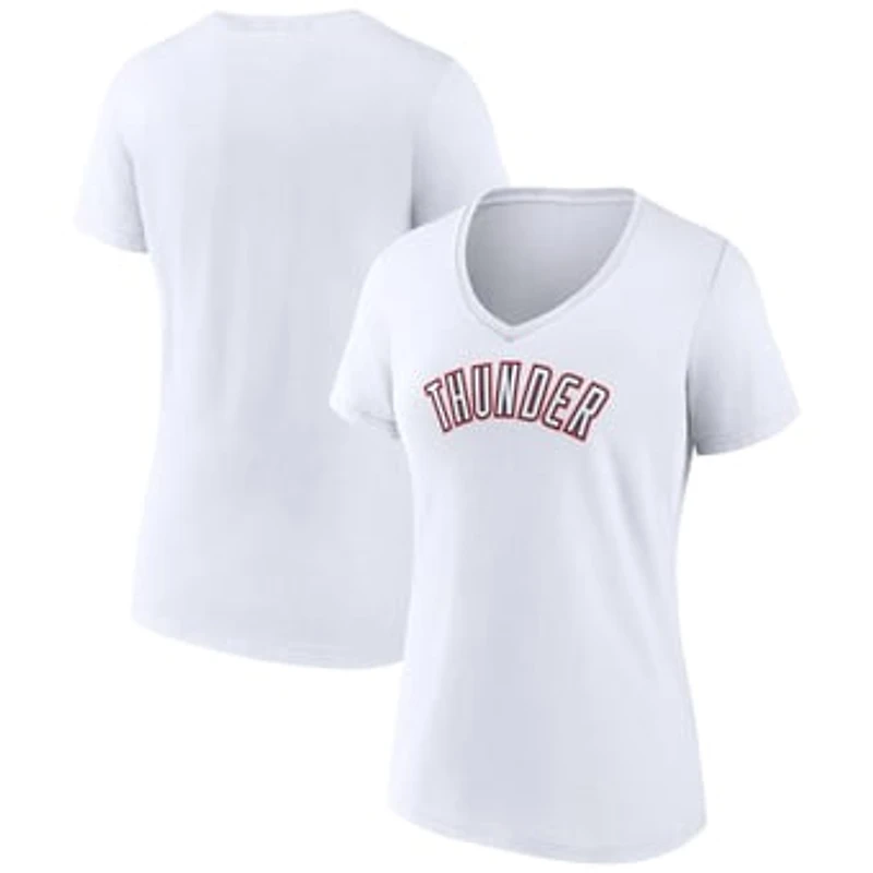 Women's White Oklahoma City Thunder Alternate Logo V-Neck T-Shirt