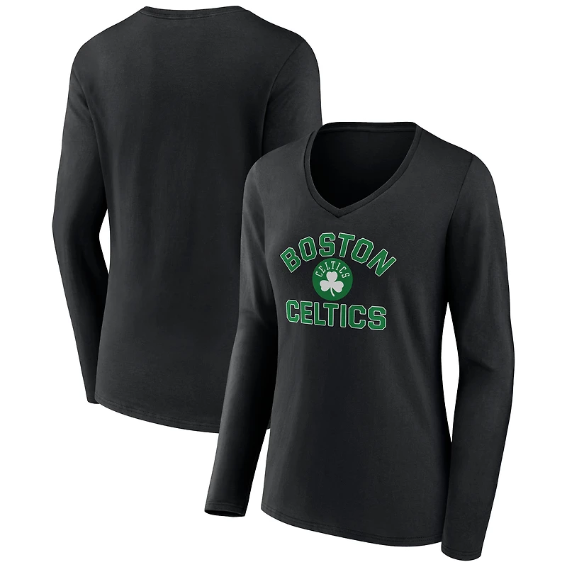Women's  Black Boston Celtics Overtime V-Neck Long Sleeve T-Shirt
