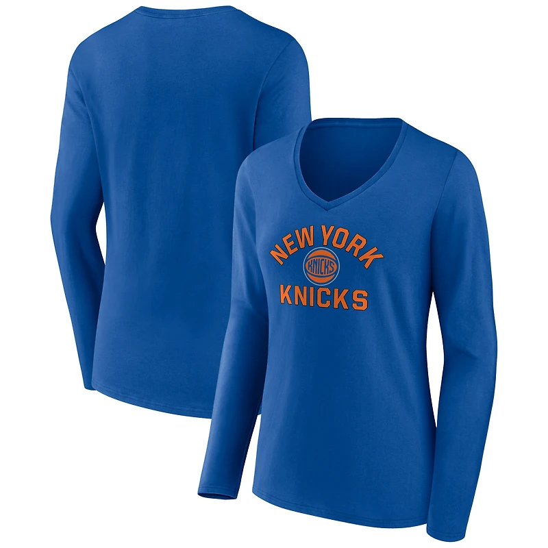 Women's Blue New York Knicks Overtime V-Neck Long Sleeve T-Shirt