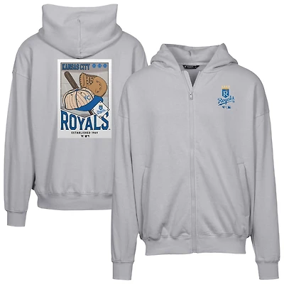 Men's Levelwear Gray Kansas City Royals Uphill Cooperstown Collection Core Logo Full-Zip Hoodie