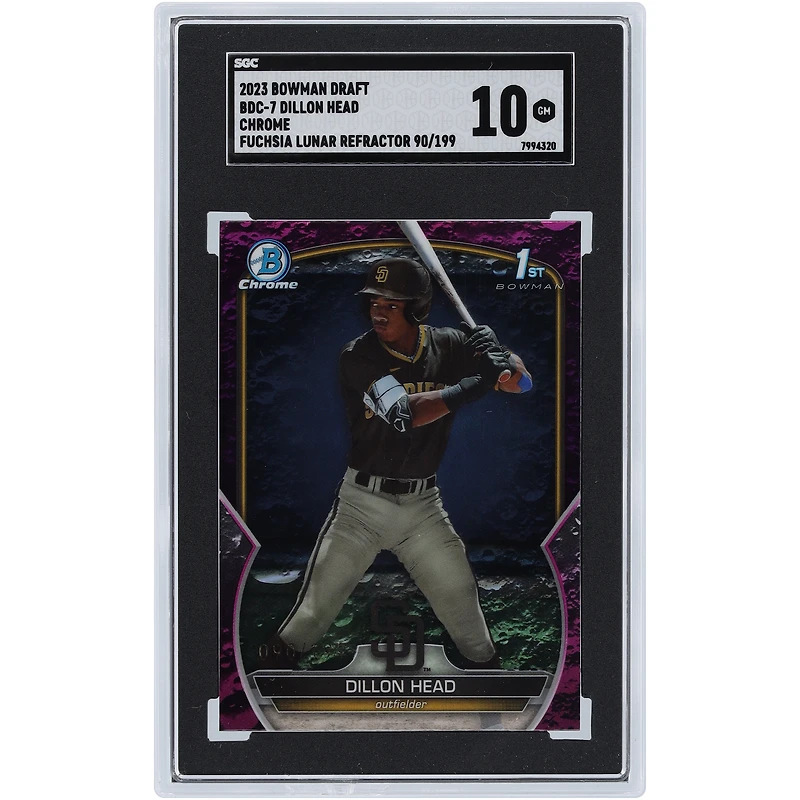 Dillon Head San Diego Padres 2023 Bowman Chrome Draft 1st Bowman Fuchsia Lunar #BDC-7 #90/199 SGC Authenticated 10 Card