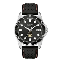 Men's Bulova Black Appalachian State Mountaineers Corporate Collection Leather Strap Watch