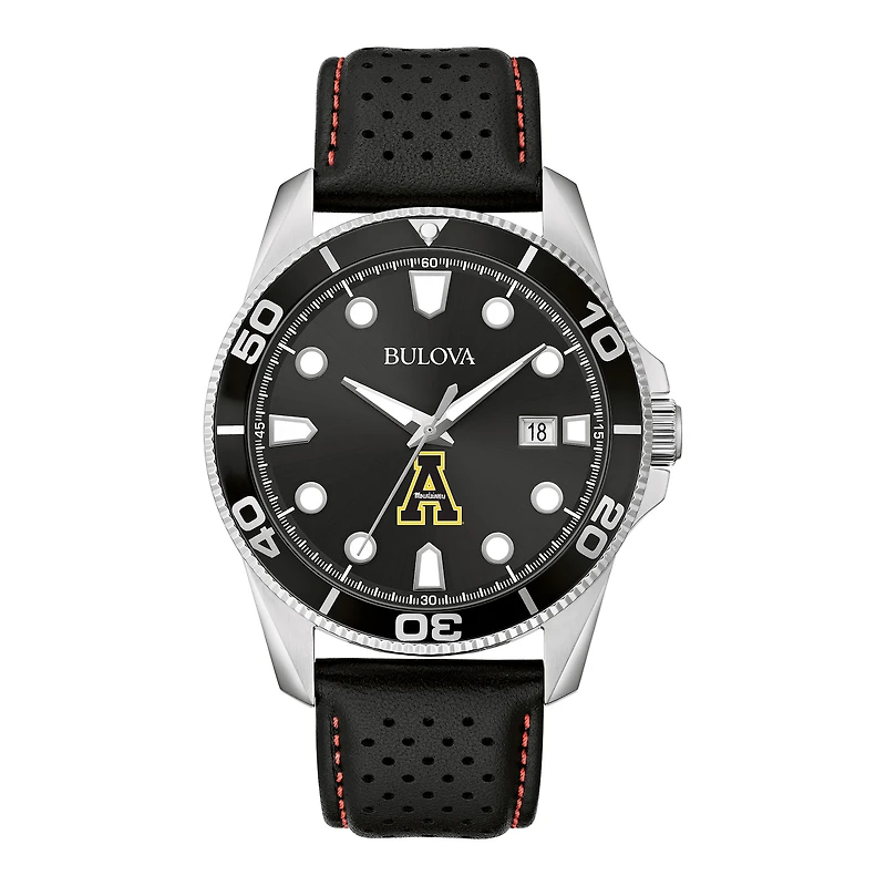 Men's Bulova Black Appalachian State Mountaineers Corporate Collection Leather Strap Watch