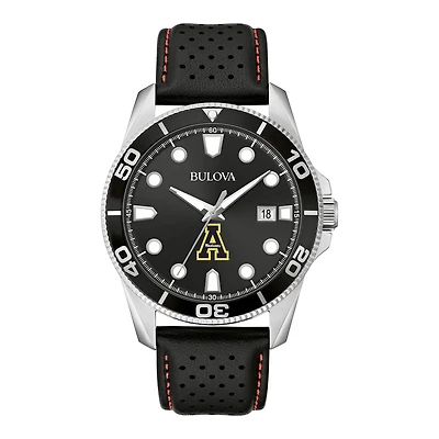Men's Bulova Black Appalachian State Mountaineers Corporate Collection Leather Strap Watch