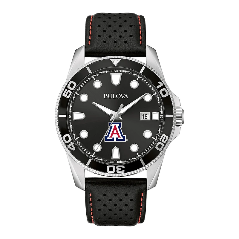 Men's Bulova Black Arizona Wildcats Corporate Collection Leather Strap Watch