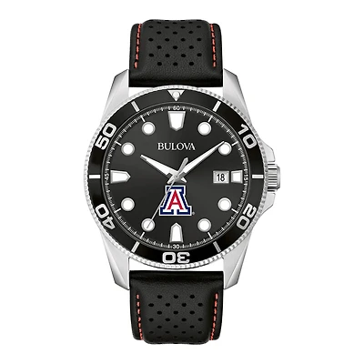 Men's Bulova Black Arizona Wildcats Corporate Collection Leather Strap Watch