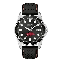 Men's Bulova Black Arkansas Razorbacks Corporate Collection Leather Strap Watch