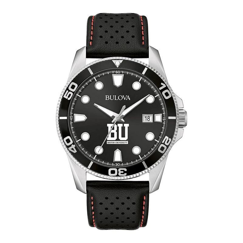 Men's Bulova Black Boston University Corporate Collection Leather Strap Watch