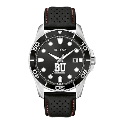 Men's Bulova Black Boston University Corporate Collection Leather Strap Watch