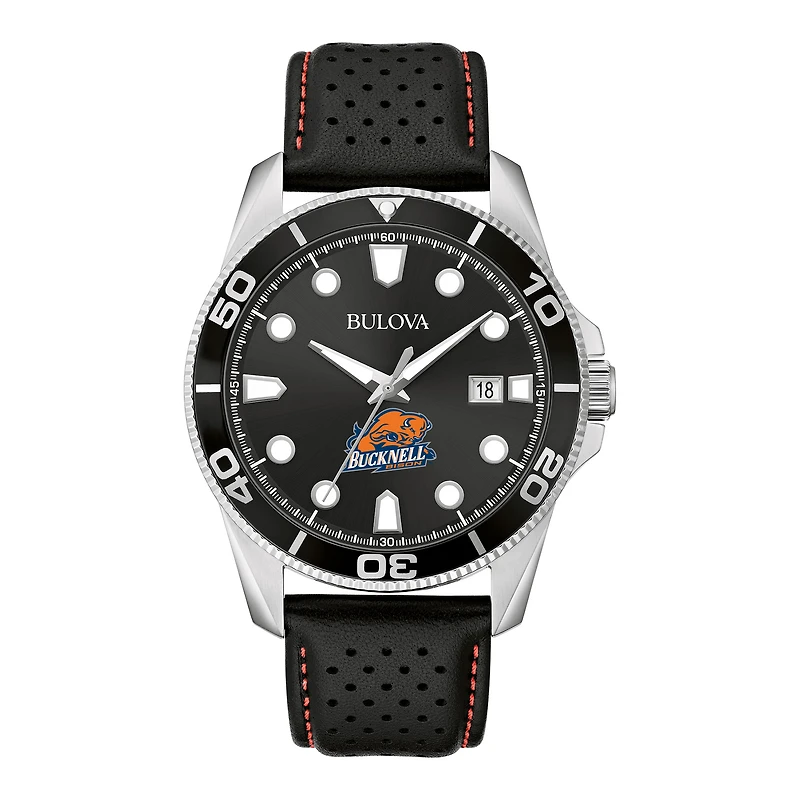 Men's Bulova Black Bucknell Bison Corporate Collection Leather Strap Watch