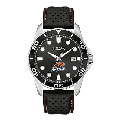 Men's Bulova Black Bucknell Bison Corporate Collection Leather Strap Watch