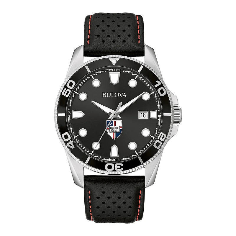 Men's Bulova Black Catholic University Cardinals Corporate Collection Leather Strap Watch