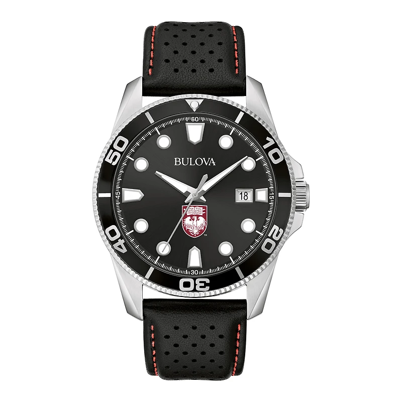 Men's Bulova Black UChicago Maroons Corporate Collection Leather Strap Watch