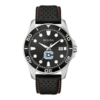 Men's Bulova Black Citadel Bulldogs Corporate Collection Leather Strap Watch