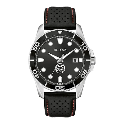 Men's Bulova Black Colorado State Rams Corporate Collection Leather Strap Watch