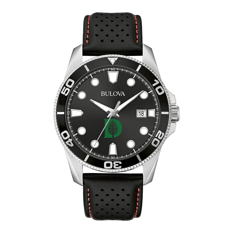 Men's Bulova Black Dartmouth Big Green Corporate Collection Leather Strap Watch