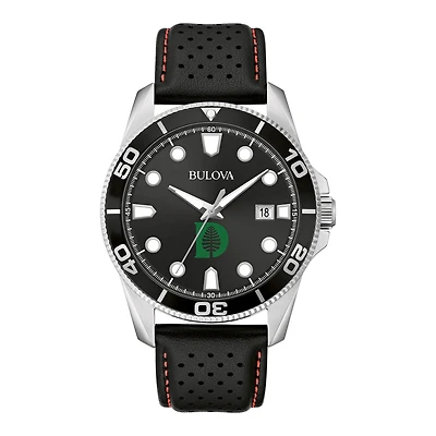 Men's Bulova Black Dartmouth Big Green Corporate Collection Leather Strap Watch