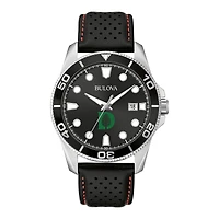 Men's Bulova Black Dartmouth Big Green Corporate Collection Leather Strap Watch