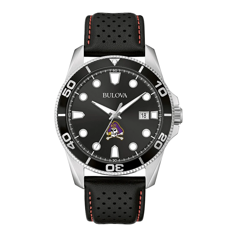 Men's Bulova Black ECU Pirates Corporate Collection Leather Strap Watch