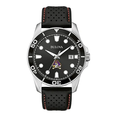 Men's Bulova Black ECU Pirates Corporate Collection Leather Strap Watch