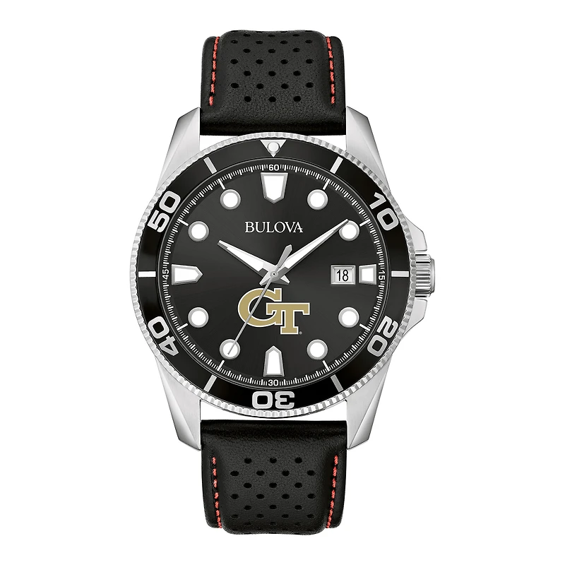 Men's Bulova Black Georgia Tech Yellow Jackets Corporate Collection Leather Strap Watch