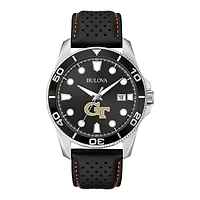 Men's Bulova Black Georgia Tech Yellow Jackets Corporate Collection Leather Strap Watch