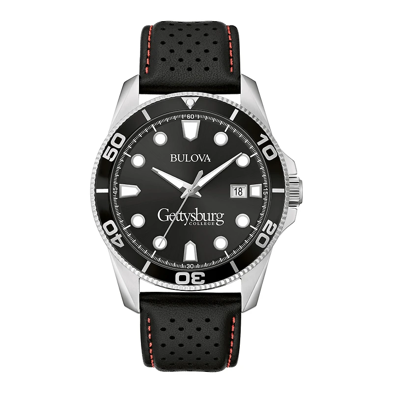 Men's Bulova Black Gettysburg Bullets Corporate Collection Leather Strap Watch