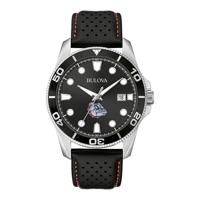 Men's Bulova Black Gonzaga Bulldogs Corporate Collection Leather Strap Watch
