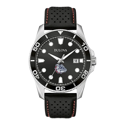Men's Bulova Black Gonzaga Bulldogs Corporate Collection Leather Strap Watch