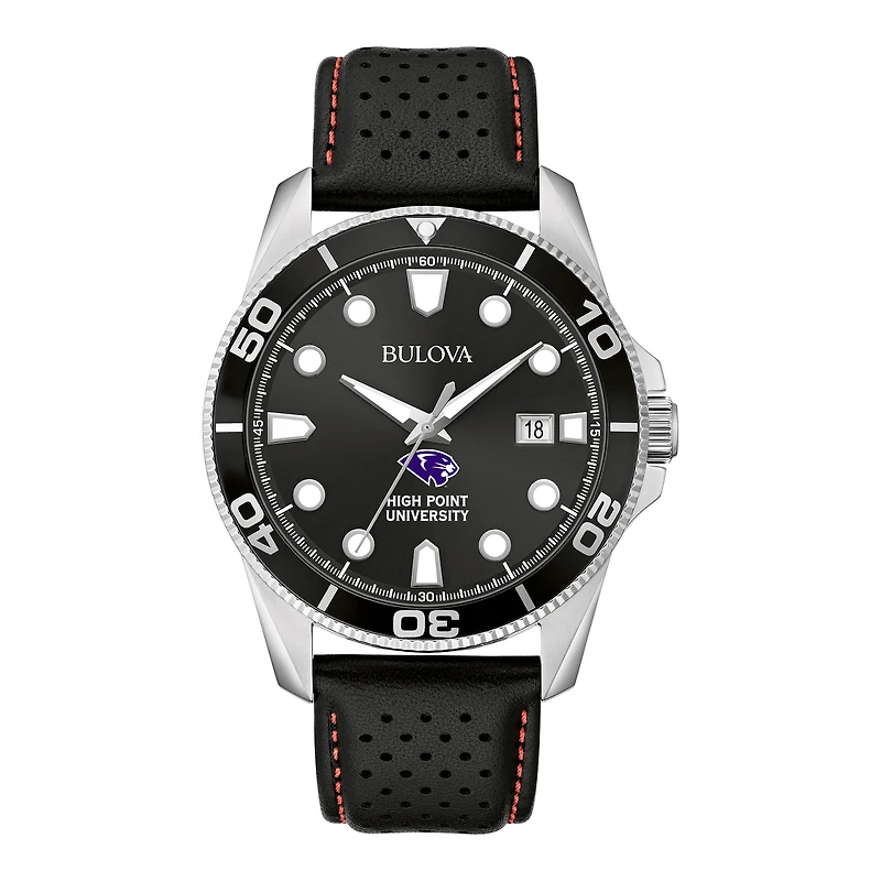 Men's Bulova Black High Point Panthers Corporate Collection Leather Strap Watch