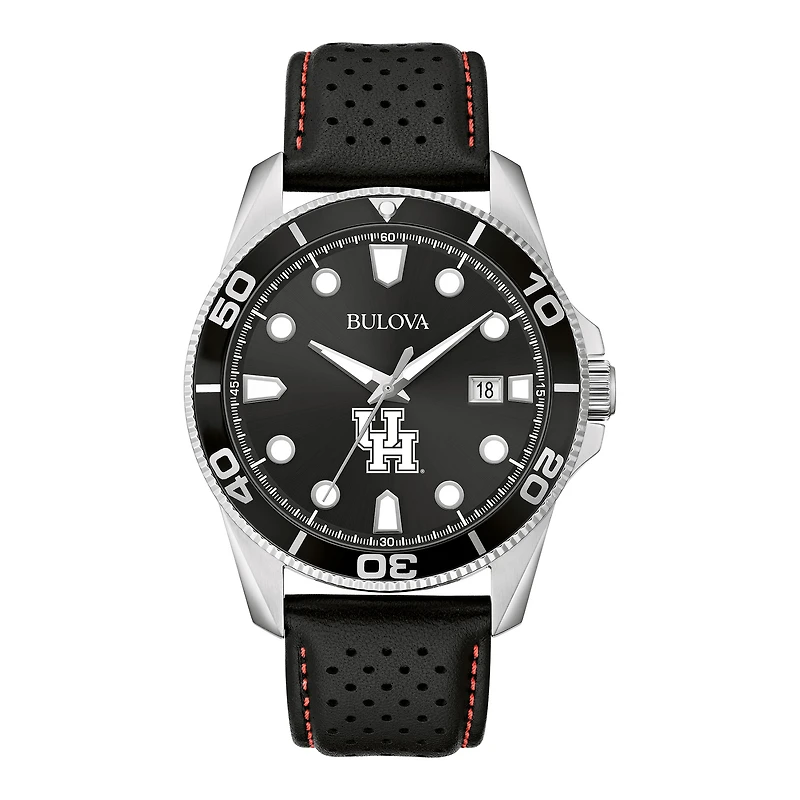 Men's Bulova Black Houston Cougars Corporate Collection Leather Strap Watch