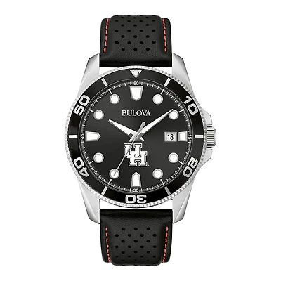 Men's Bulova Black Houston Cougars Corporate Collection Leather Strap Watch