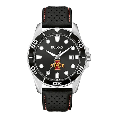 Men's Bulova Black Iowa State Cyclones Corporate Collection Leather Strap Watch