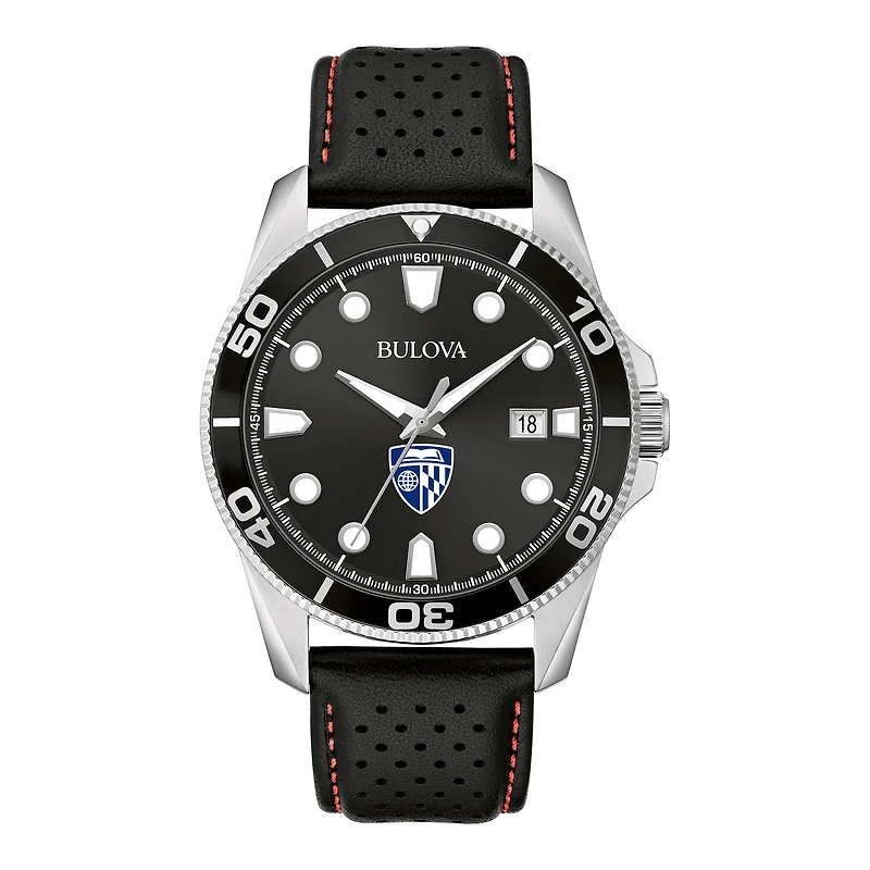 Men's Bulova Black Johns Hopkins Blue Jays Corporate Collection Leather Strap Watch
