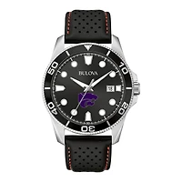 Men's Bulova Black Kansas State Wildcats Corporate Collection Leather Strap Watch