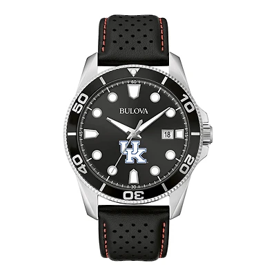 Men's Bulova Black Kentucky Wildcats Corporate Collection Leather Strap Watch