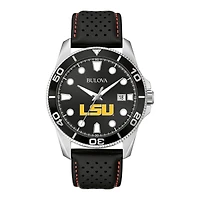 Men's Bulova Black LSU Tigers Corporate Collection Leather Strap Watch