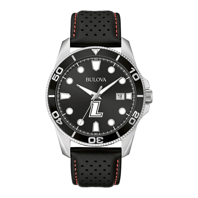 Men's Bulova Black Loyola Greyhounds Corporate Collection Leather Strap Watch
