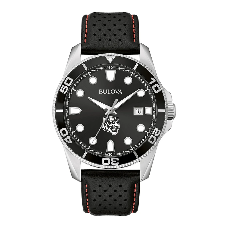 Men's Bulova Black Memphis Tigers Corporate Collection Leather Strap Watch