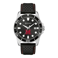 Men's Bulova Black Miami University RedHawks Corporate Collection Leather Strap Watch