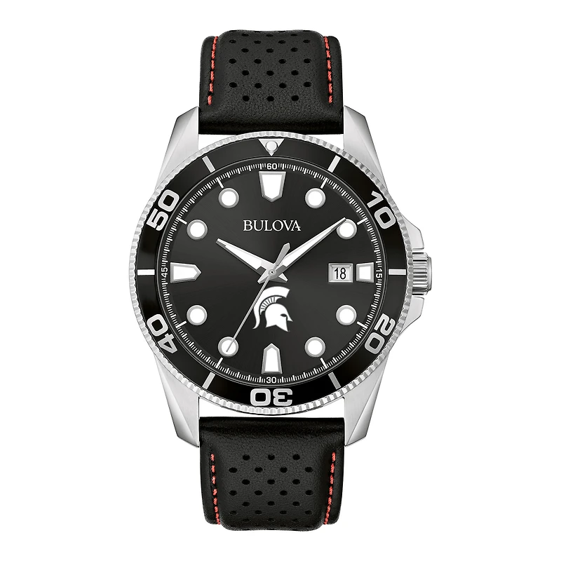 Men's Bulova Black Michigan State Spartans Corporate Collection Leather Strap Watch