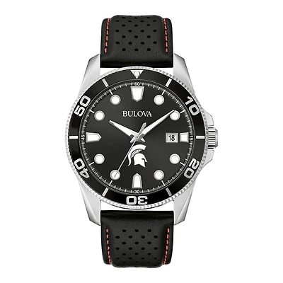 Men's Bulova Black Michigan State Spartans Corporate Collection Leather Strap Watch