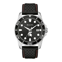 Men's Bulova Black Michigan State Spartans Corporate Collection Leather Strap Watch