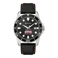 Men's Bulova Black Mississippi State Bulldogs Corporate Collection Leather Strap Watch
